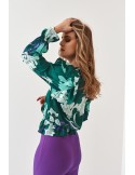 Bluza plic casual cu motive vegetale, verde inchis 20250 - Magazin online - Boutique